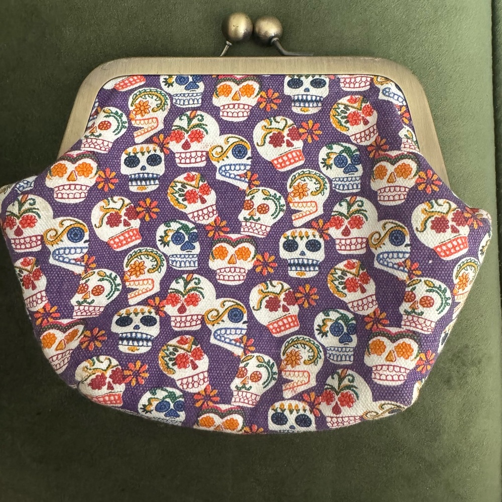 Coin Purse Día de los Muertos pattern canvas day of the dead skulls purple
